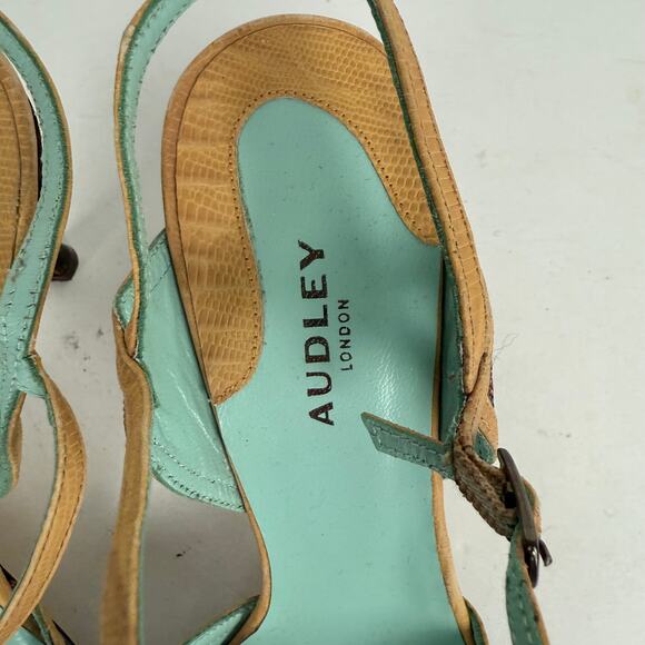 Audley London Multicolor Embossed Square Toe Pumps Ankle Strap Leather 40 US 9.5 - Picture 5 of 8